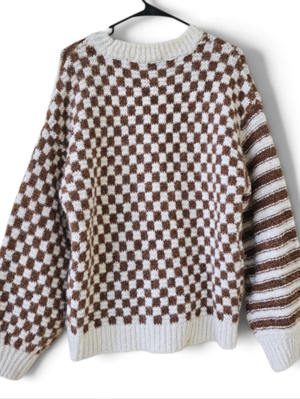 Altar'd State Checkered Striped Colorblock Knit Oversized Pullover Sweater Small - Picture 3 of 7